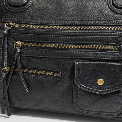 Multi-Zip Textured Faux Leather Shoulder Bag