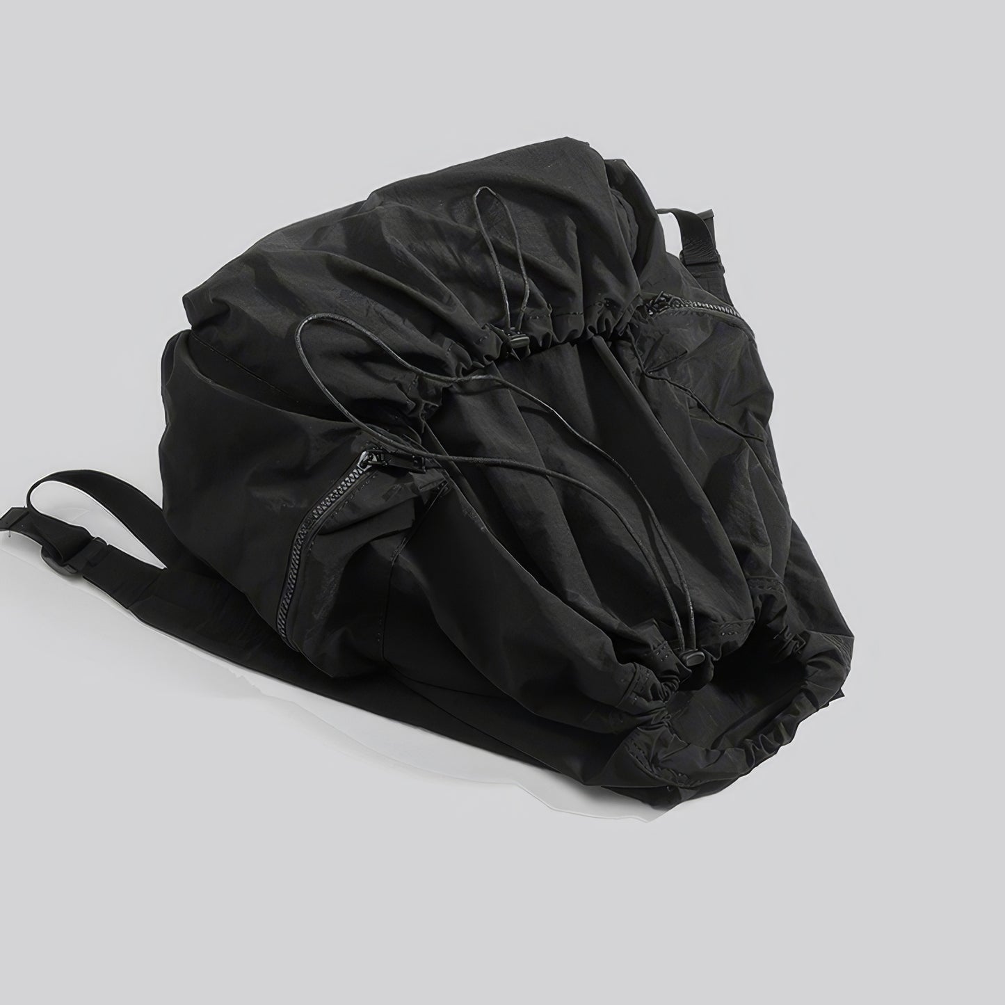 Drawstring Zip Pocket Black Backpack