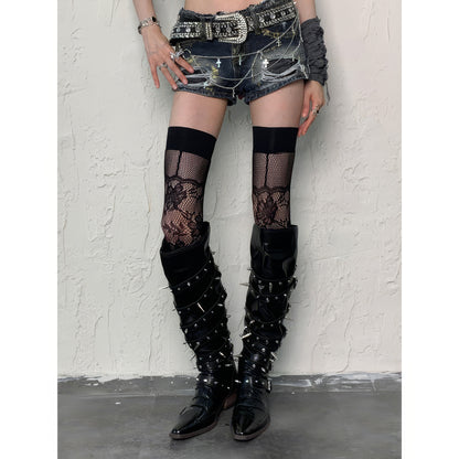 Two-Tone Floral Mesh Lace Tights