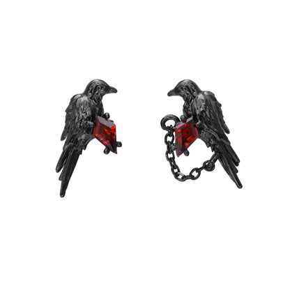 Crimson Gem Raven Stud Earrings