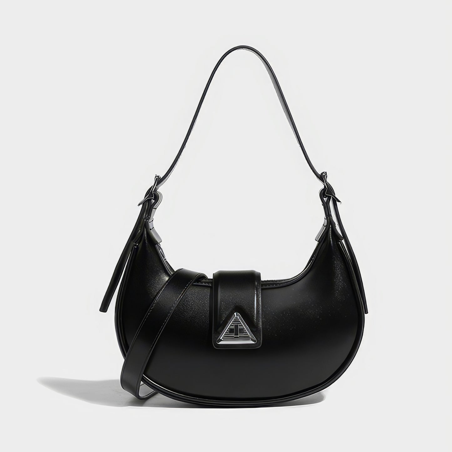 Smooth Black Crescent Shoulder Bag