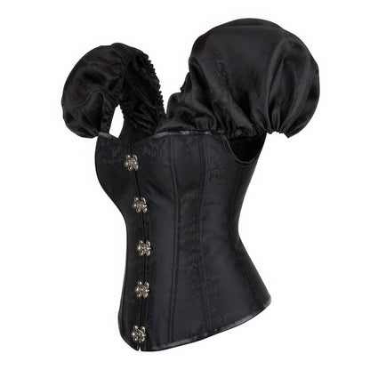 Baroque Puff Sleeve Jacquard Corset Top