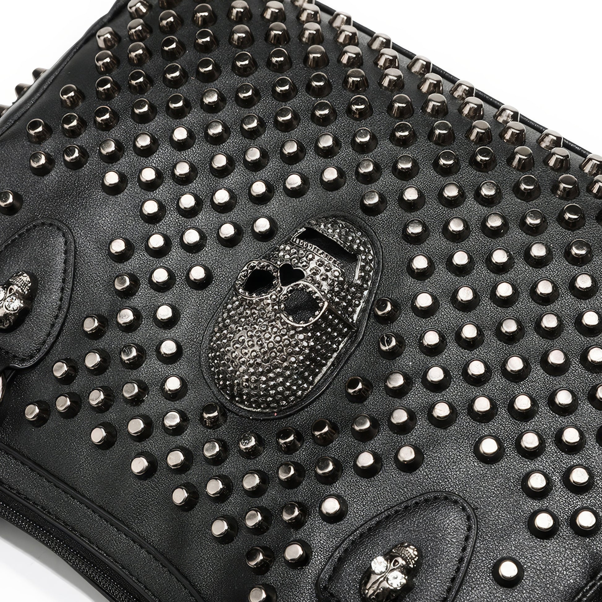 Skull Studded Faux Leather Shoulder Bag