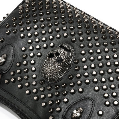 Skull Studded Faux Leather Shoulder Bag