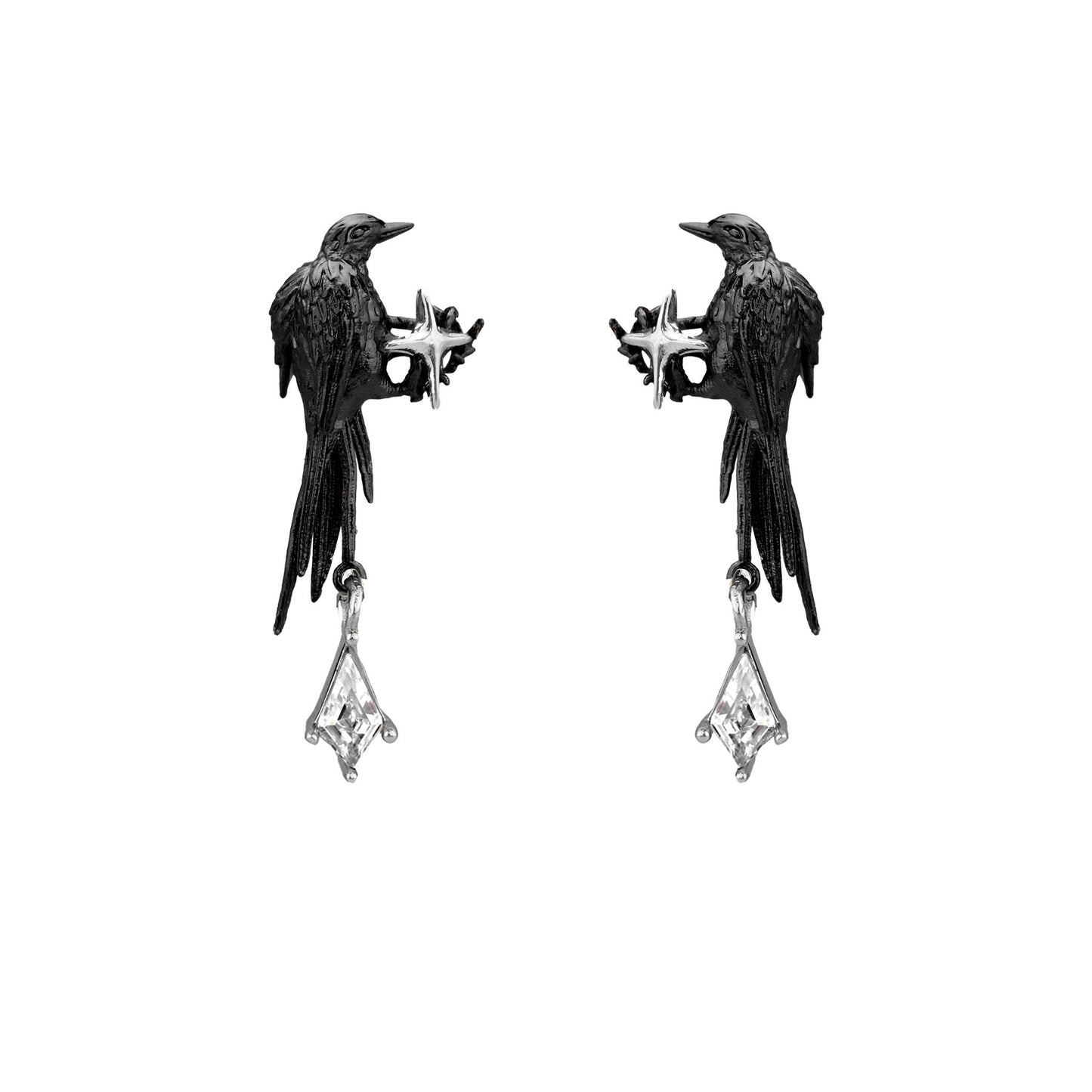 Black Bird Crystal Drop Earrings