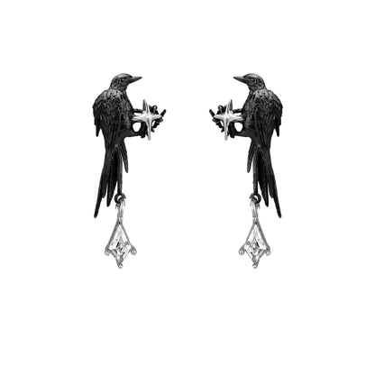 Black Bird Crystal Drop Earrings