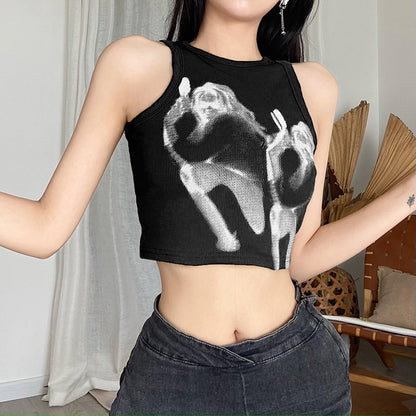 Graphic Print Ribbed Crop Top