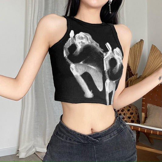 Graphic Print Ribbed Crop Top