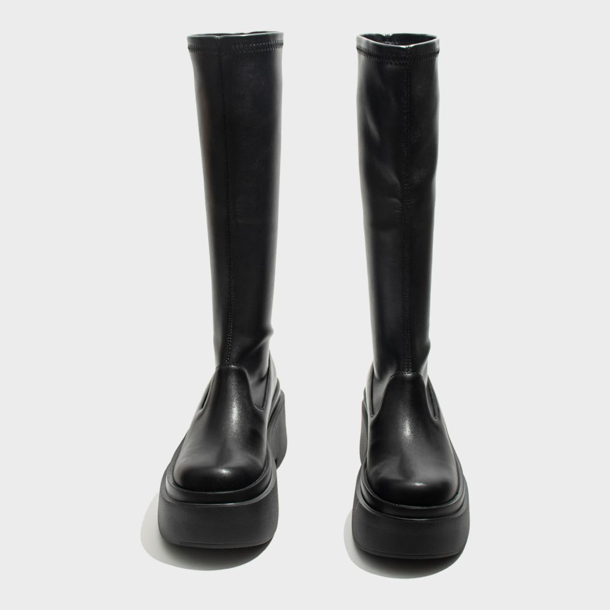 Black Stretch Platform Knee Boots