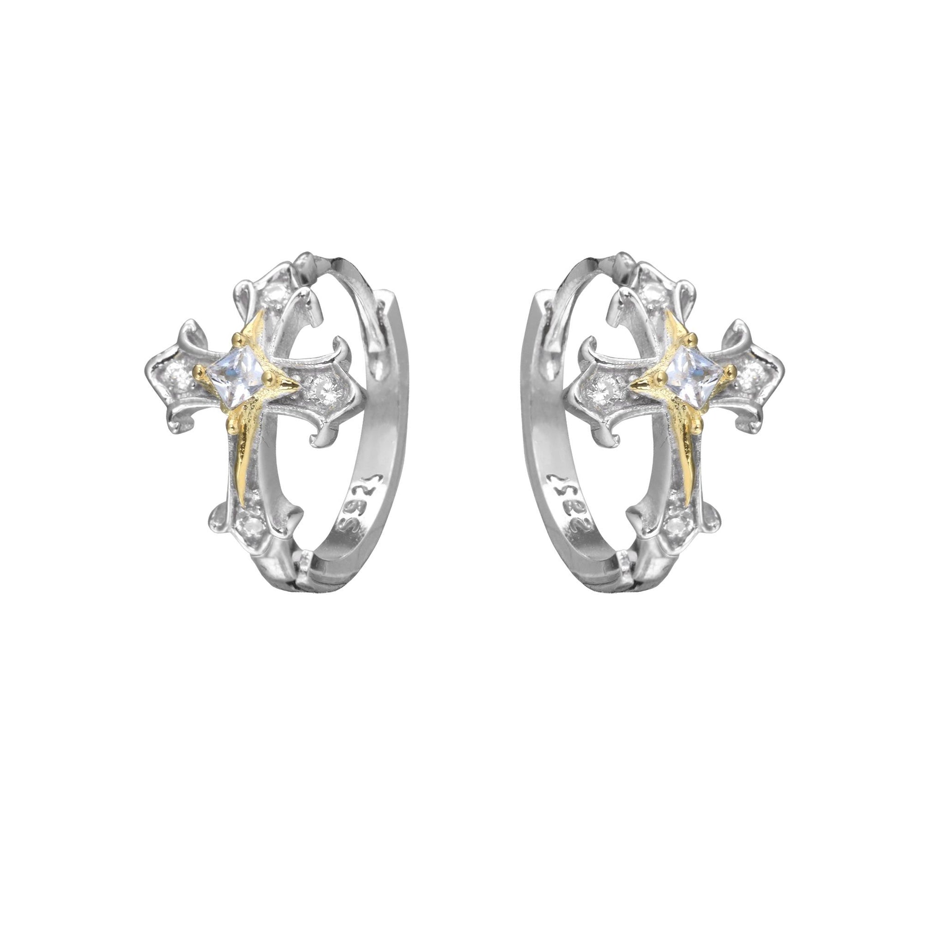 Silver Cross Accent Hoop Earrings