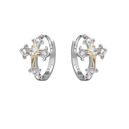 Silver Cross Accent Hoop Earrings