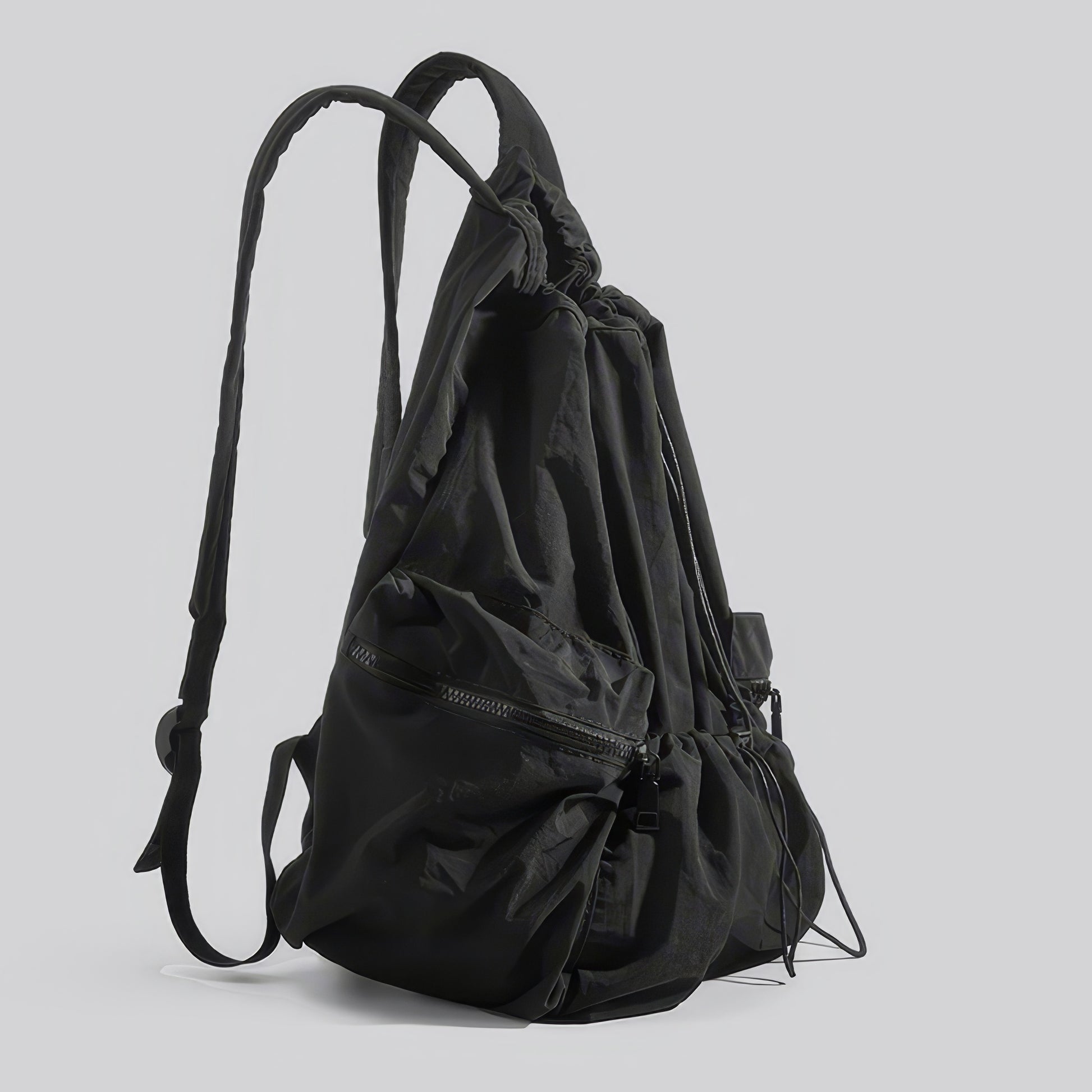 Drawstring Zip Pocket Black Backpack