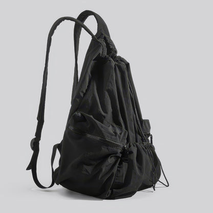 Drawstring Zip Pocket Black Backpack