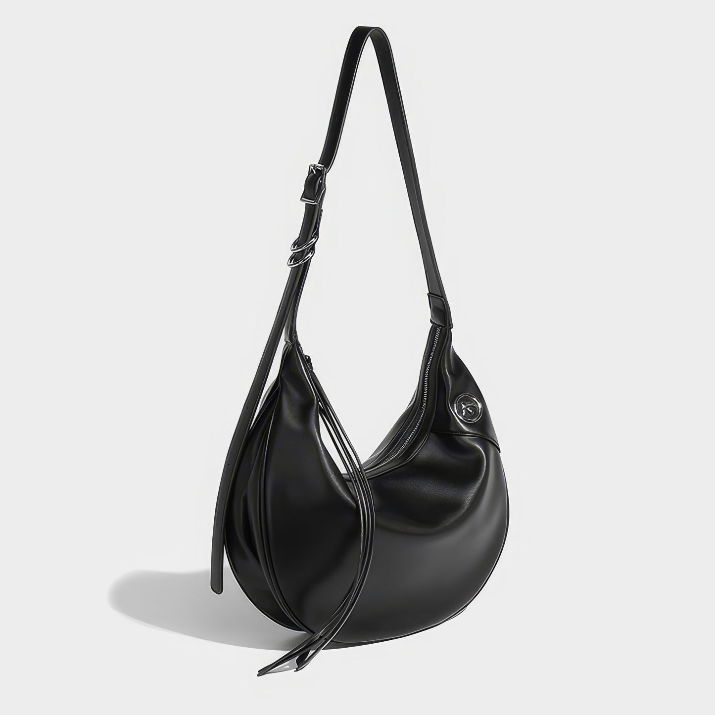 Curved Faux Leather Crescent Shoulder Bag