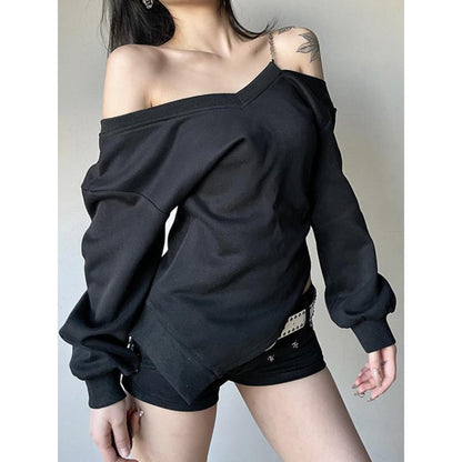 Chain Strap Off-Shoulder Sweatshirt