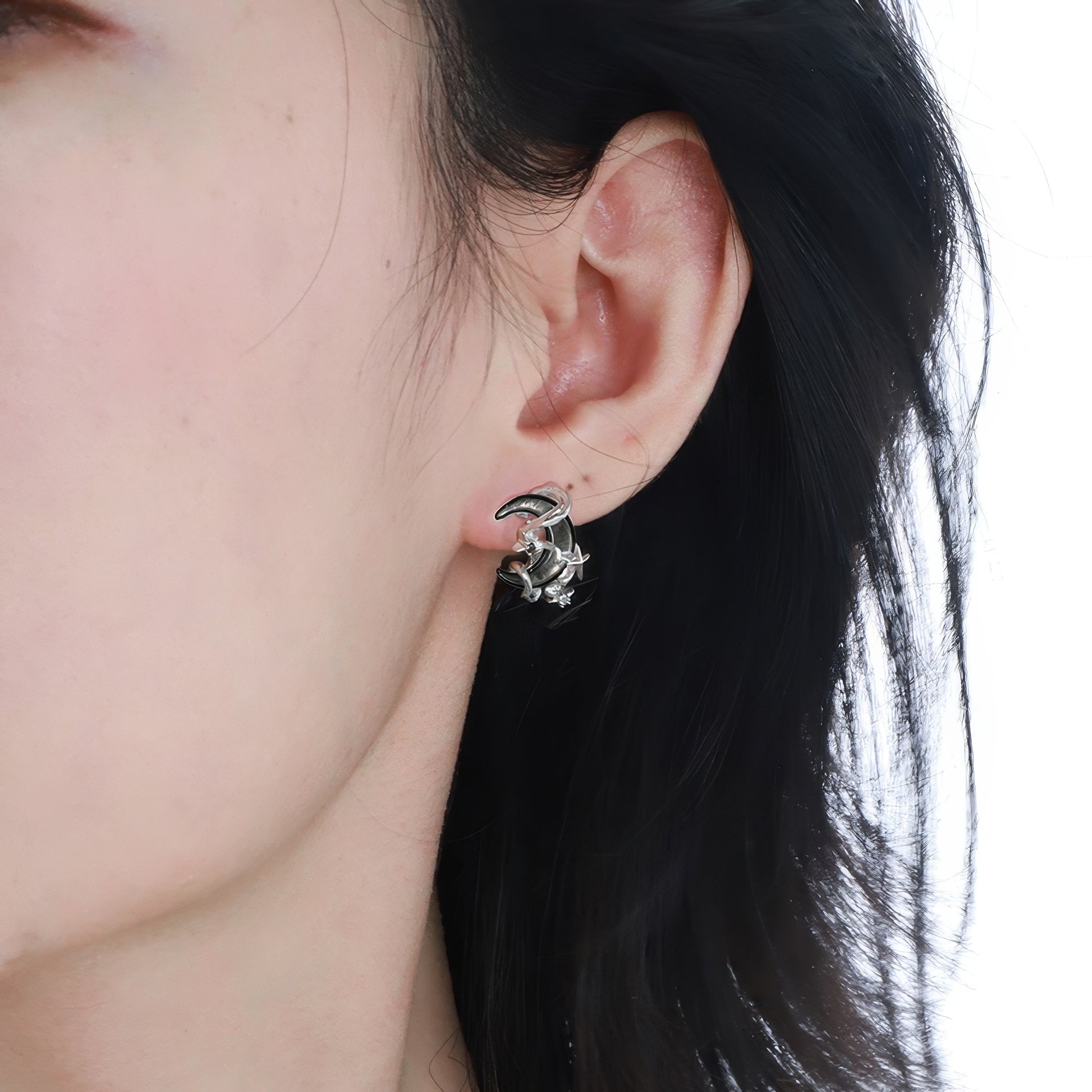Moon Crescent Star Hoop Earrings