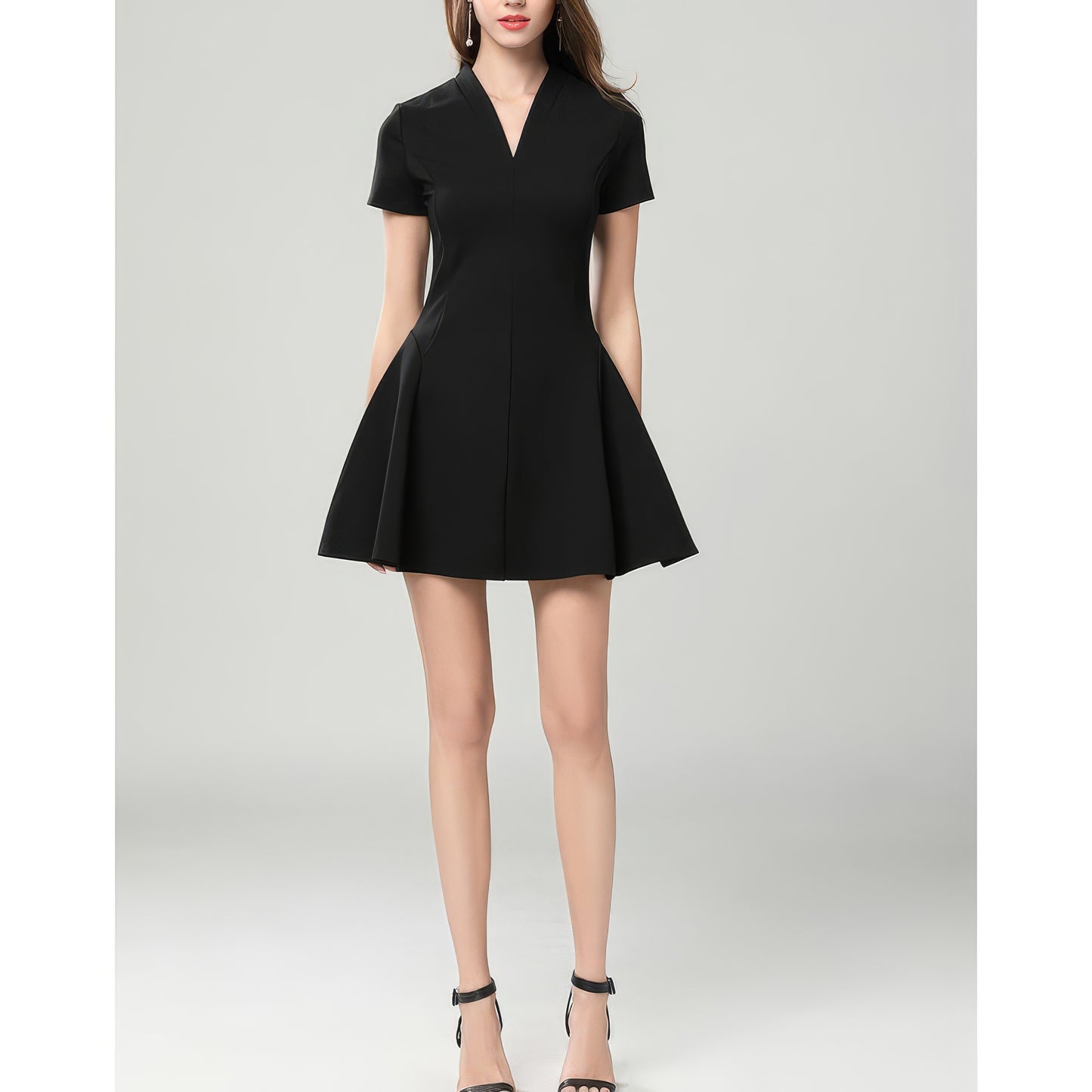 Flared V-Neck Tailored Mini Dress