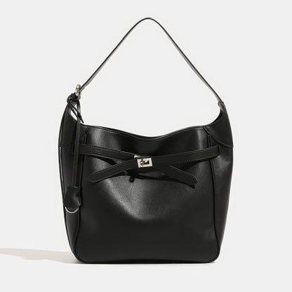 Belted Minimal Faux Leather Shoulder Bag