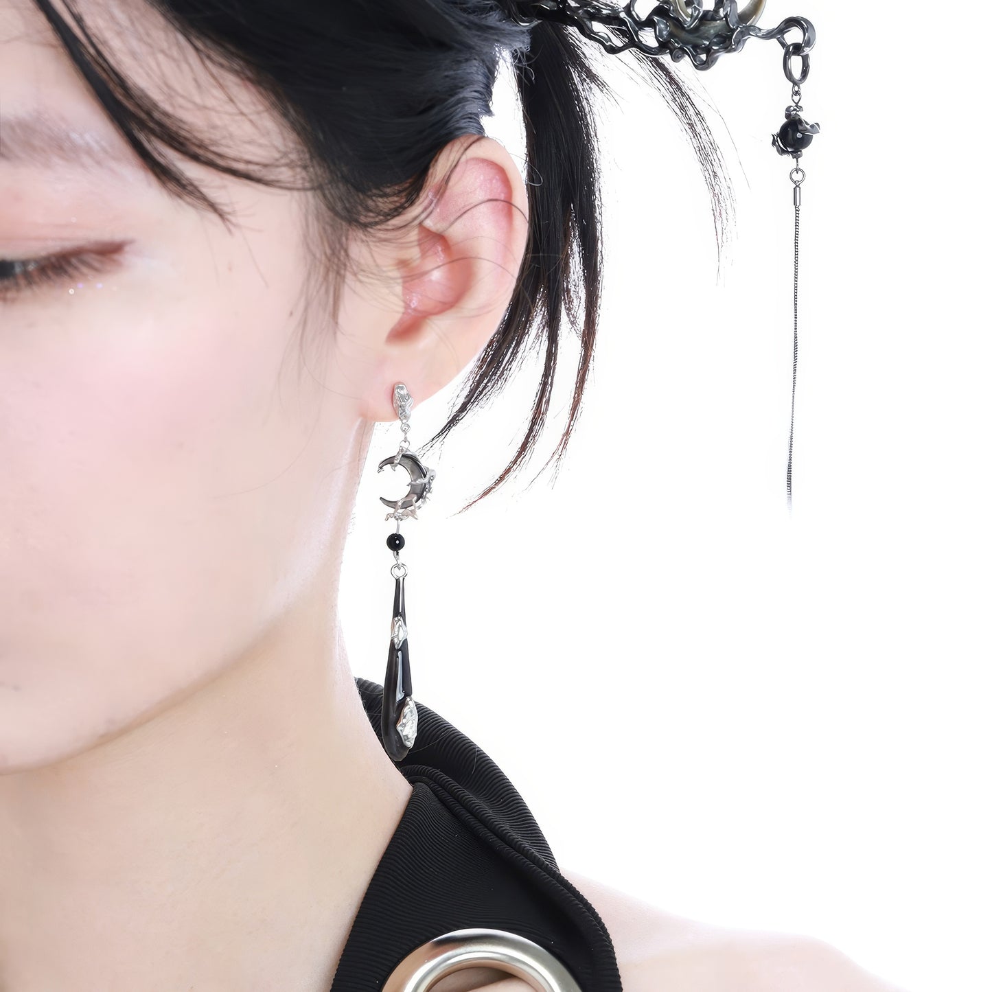 Moon Drop Asymmetrical Dangle Earrings