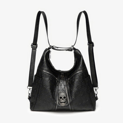 Skull Embossed Zip Detail Hobo Bag