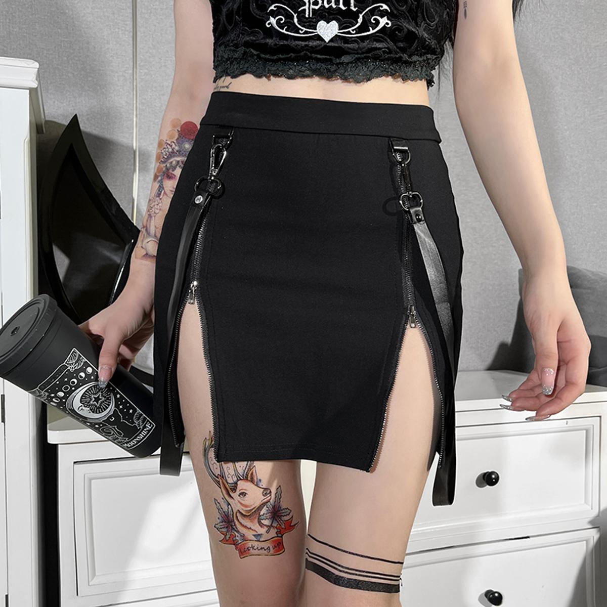 Zip Split Strap Mini Skirt