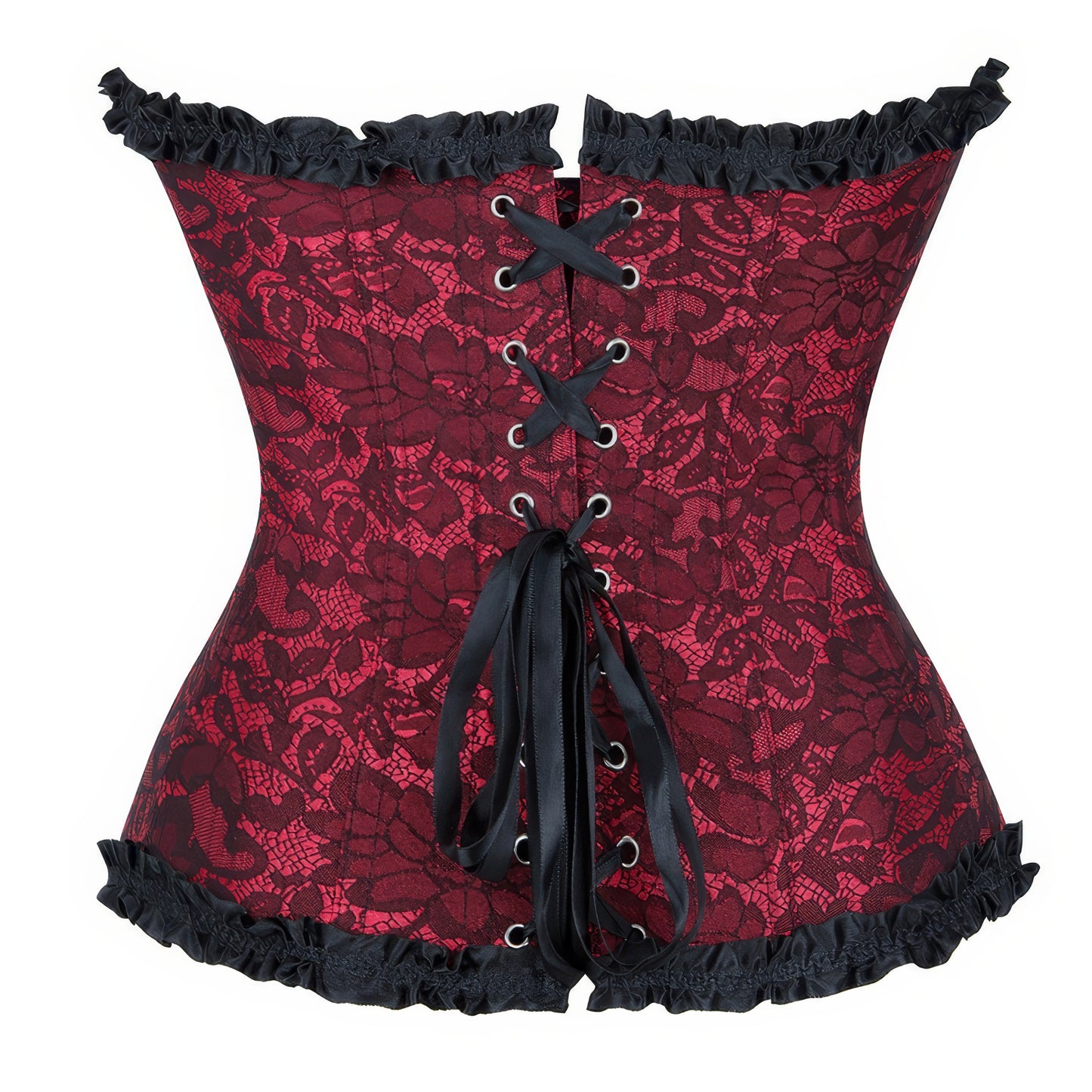 Ruffled Lace Trim Red Corset