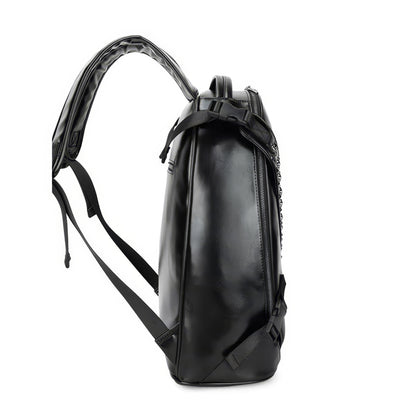 Embossed Skull Studded Leather Backpack