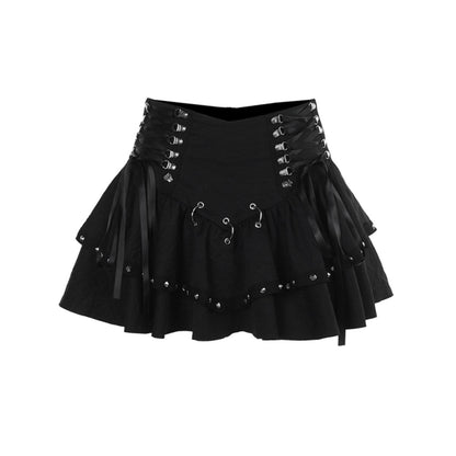 Lace-Up Studded Ruffle Skirt