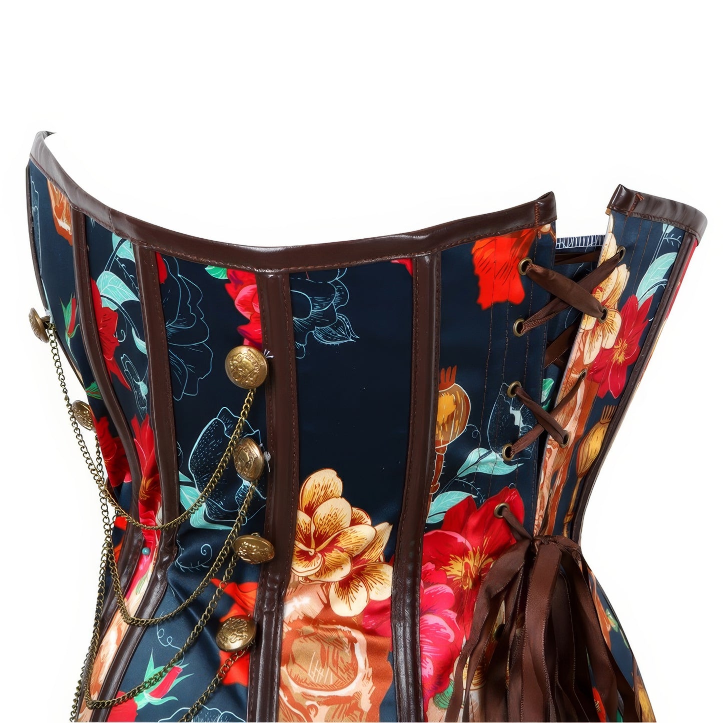 Floral Skull Print Buckle Corset Top