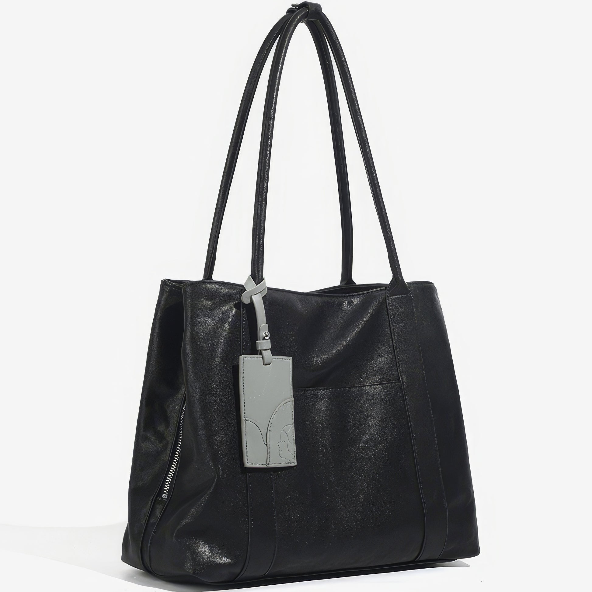 Soft Black Leather Shoulder Tote Bag