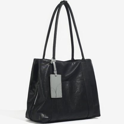 Soft Black Leather Shoulder Tote Bag