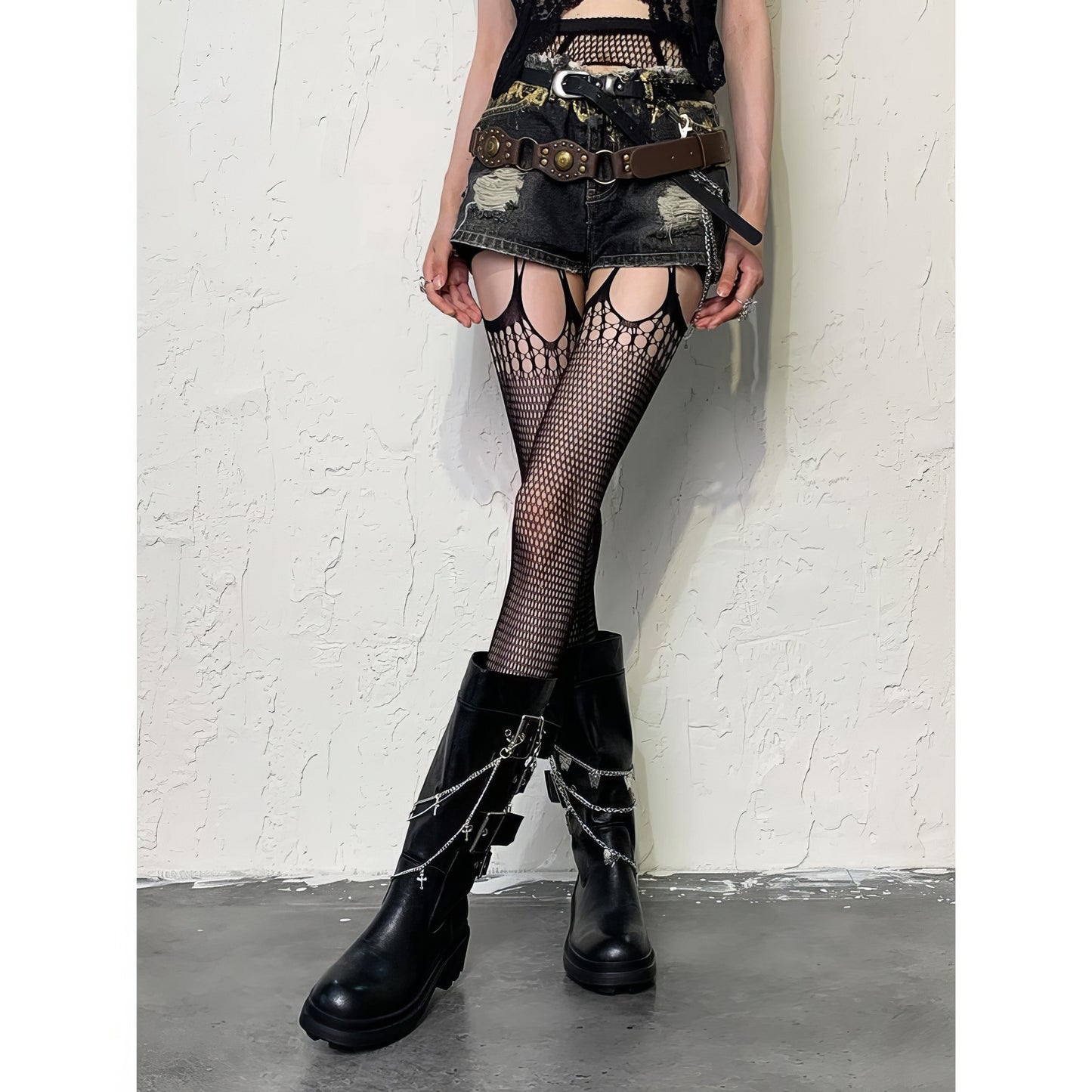 Strappy Cut-Out Fishnet Tights