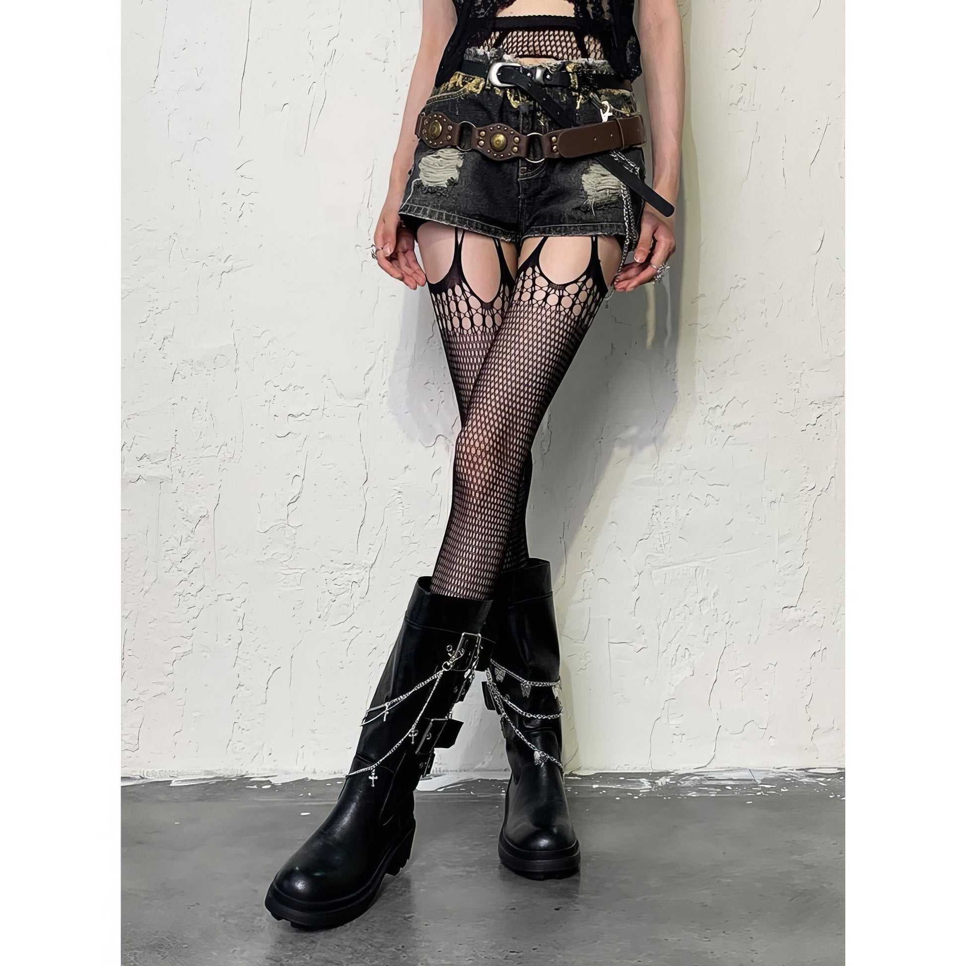 Strappy Cut-Out Fishnet Tights