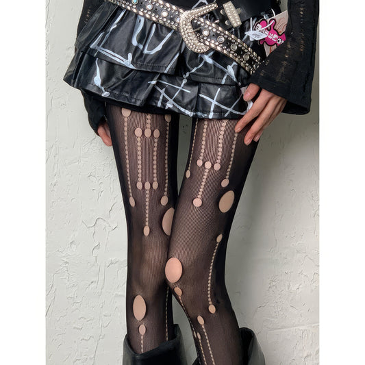 Cutout Dot Line Mesh Tights