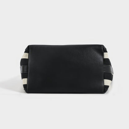 Striped Canvas Shoulder Tote Bag