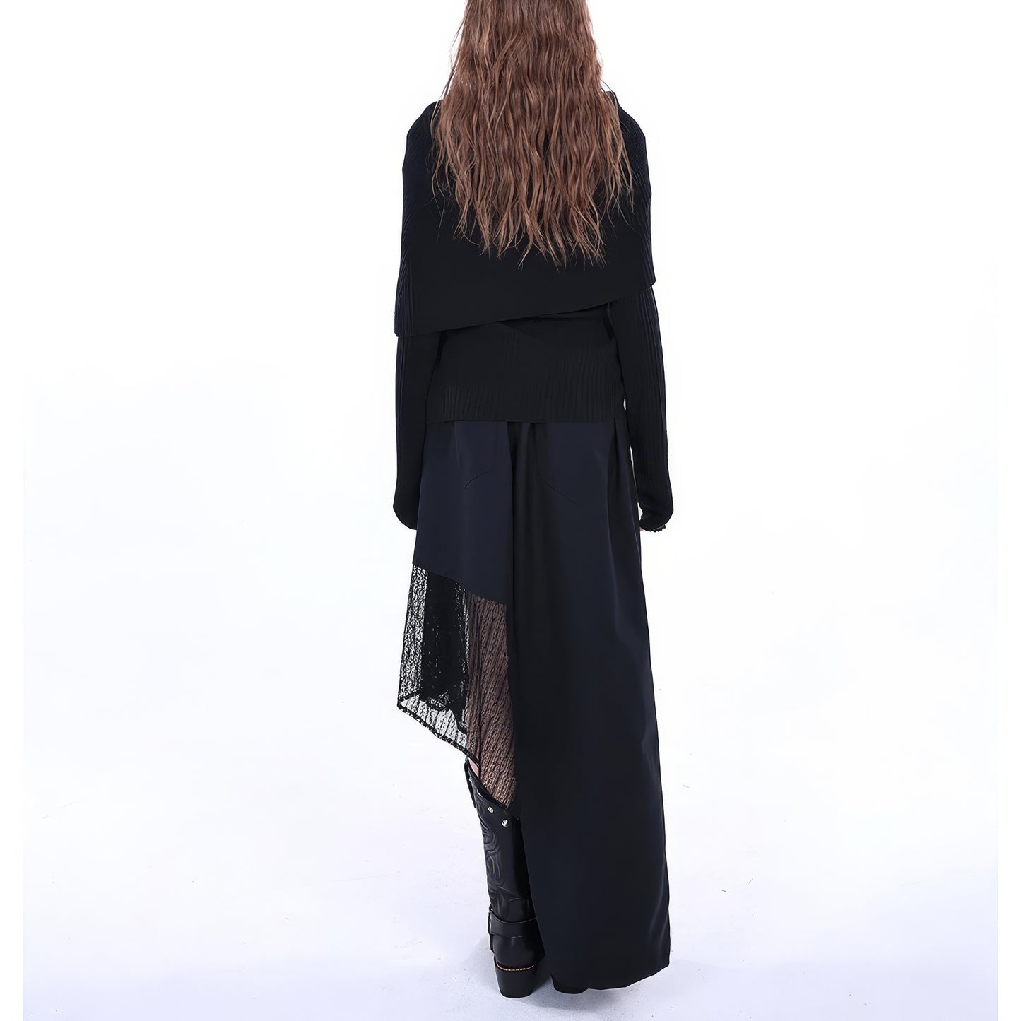 Off Shoulder Layered Knit Top with Studded Cross