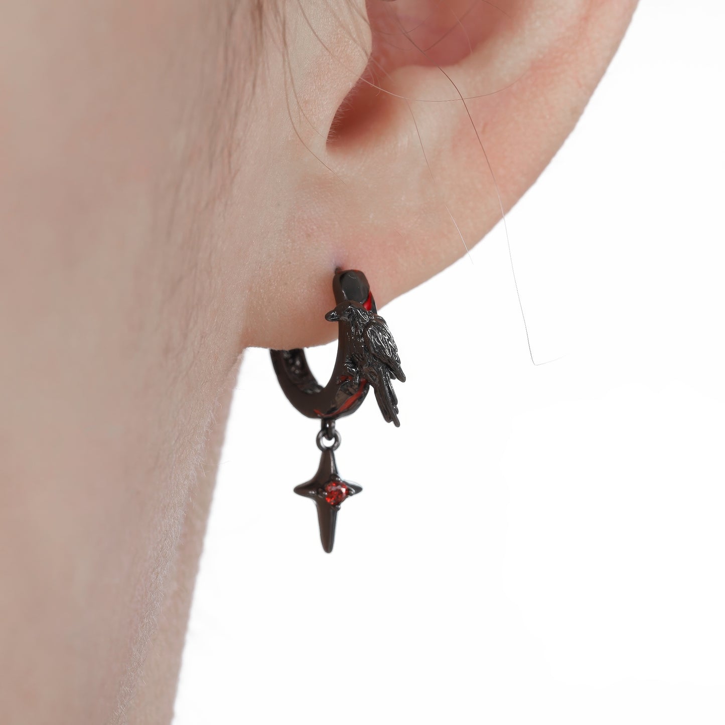 Black Raven Hoop Earrings