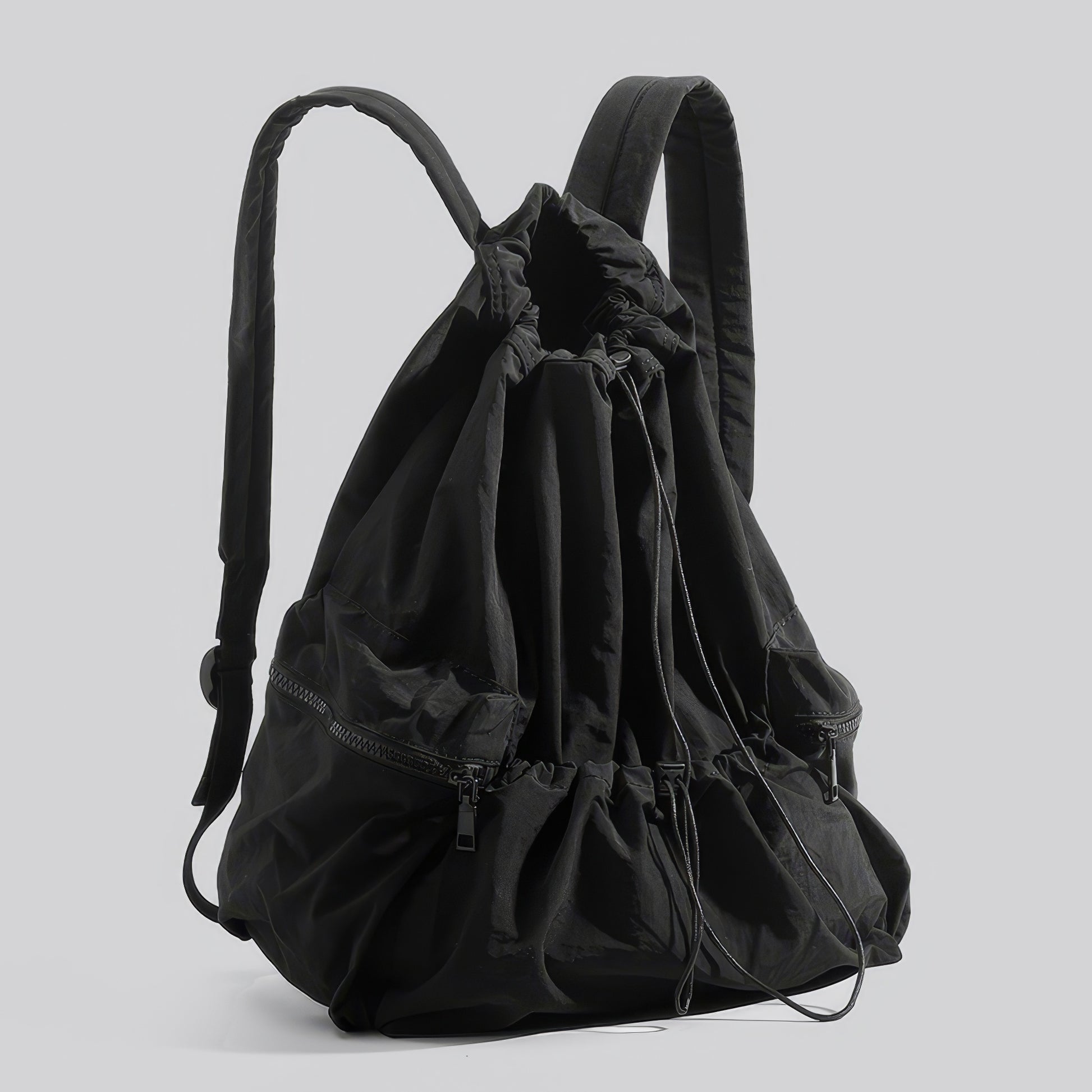 Drawstring Zip Pocket Black Backpack