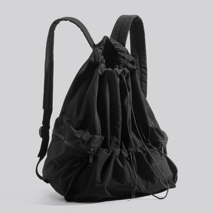 Drawstring Zip Pocket Black Backpack