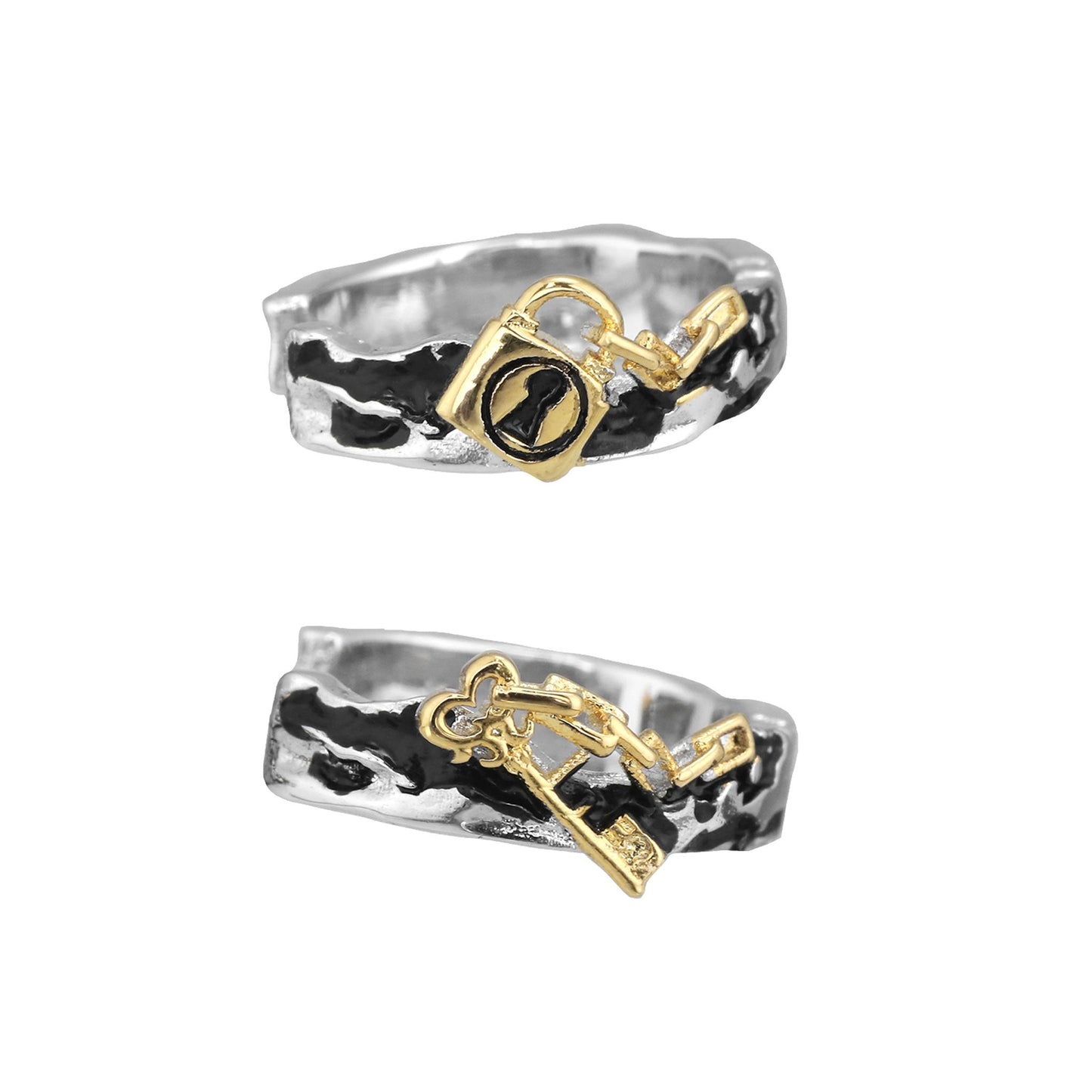 Gold Padlock and Key Ear Cuff Set