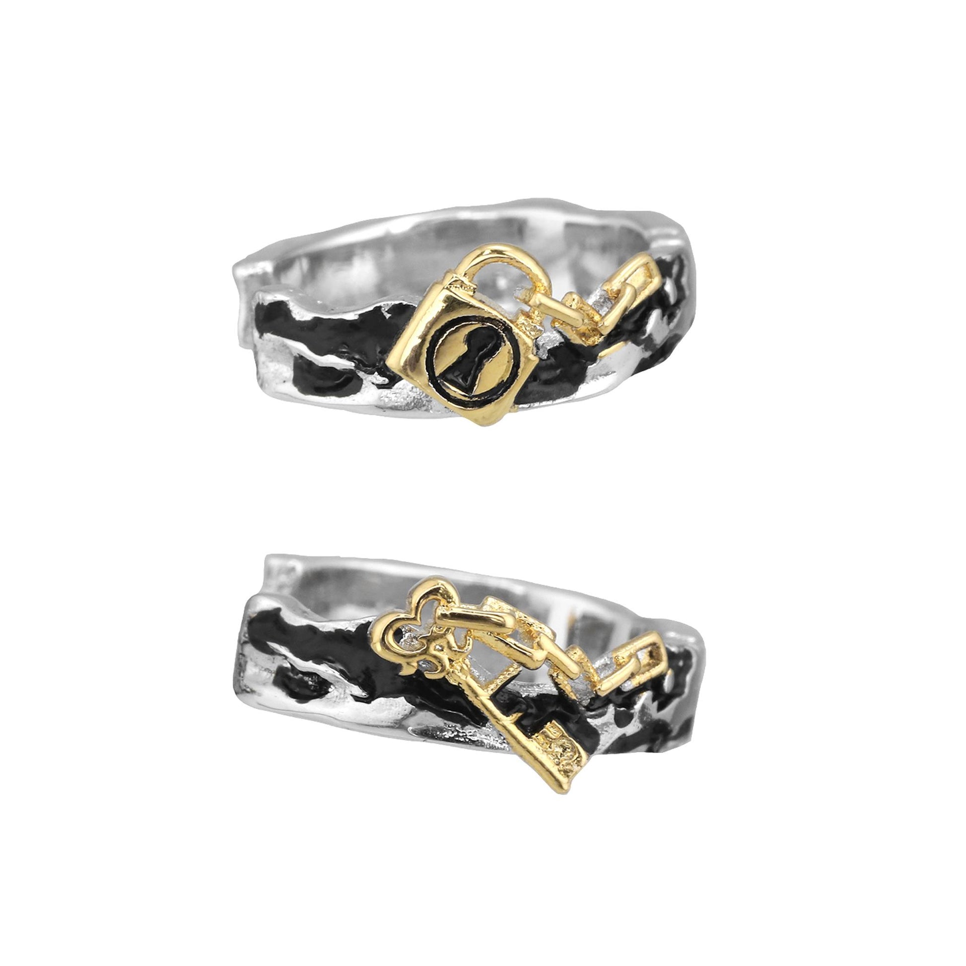 Gold Padlock and Key Ear Cuff Set