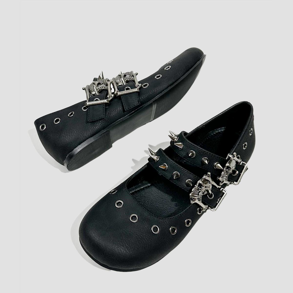 Black Spiked Buckle Mary Janes