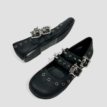 Black Spiked Buckle Mary Janes