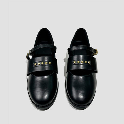 Black Studded Buckle Mary Jane Shoes