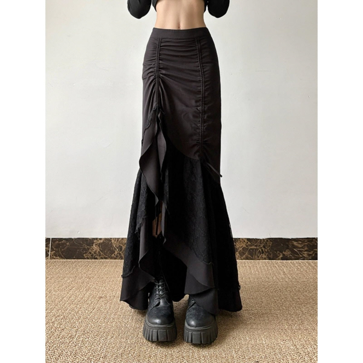 Ruched Layered Maxi Skirt