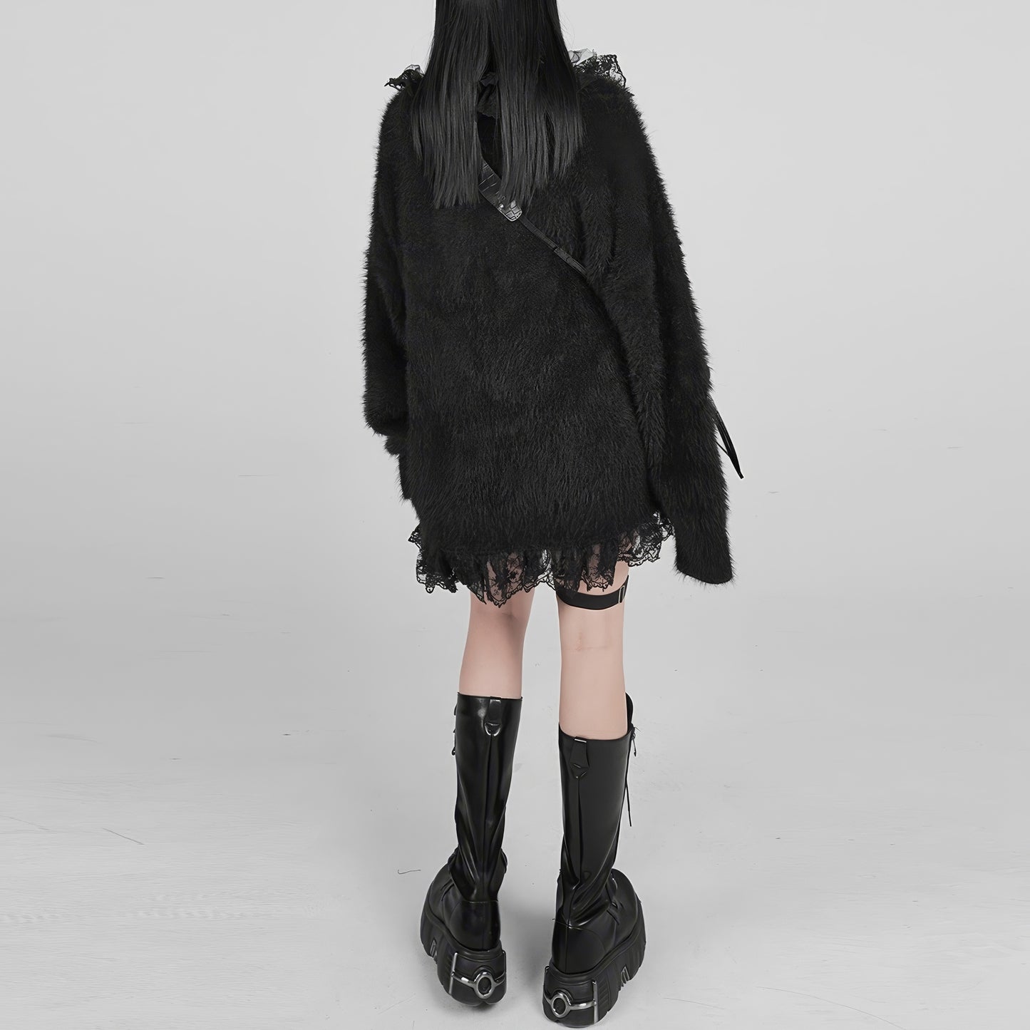 Lace Trim Fuzzy Knit Cardigan