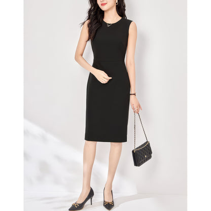 Sleeveless Pencil Silhouette Black Midi Dress