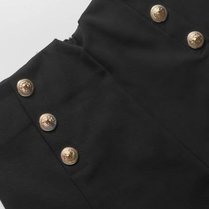 Gold Button V-Waist Black Shorts