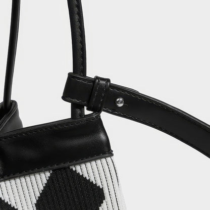 Wavy Checkered Knit Shoulder Bag