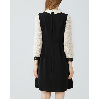 Lace Sleeve Buttoned Black Dress